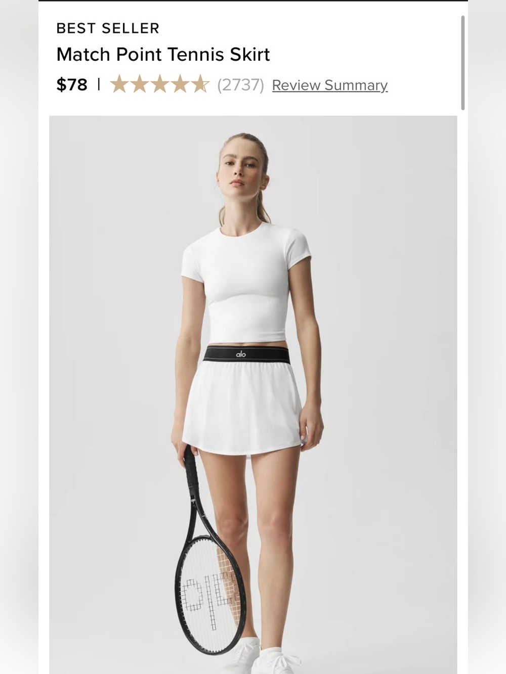 ALO Yoga Match Point Tennis Skirt White Black Logo Band XS Excellent Condition!